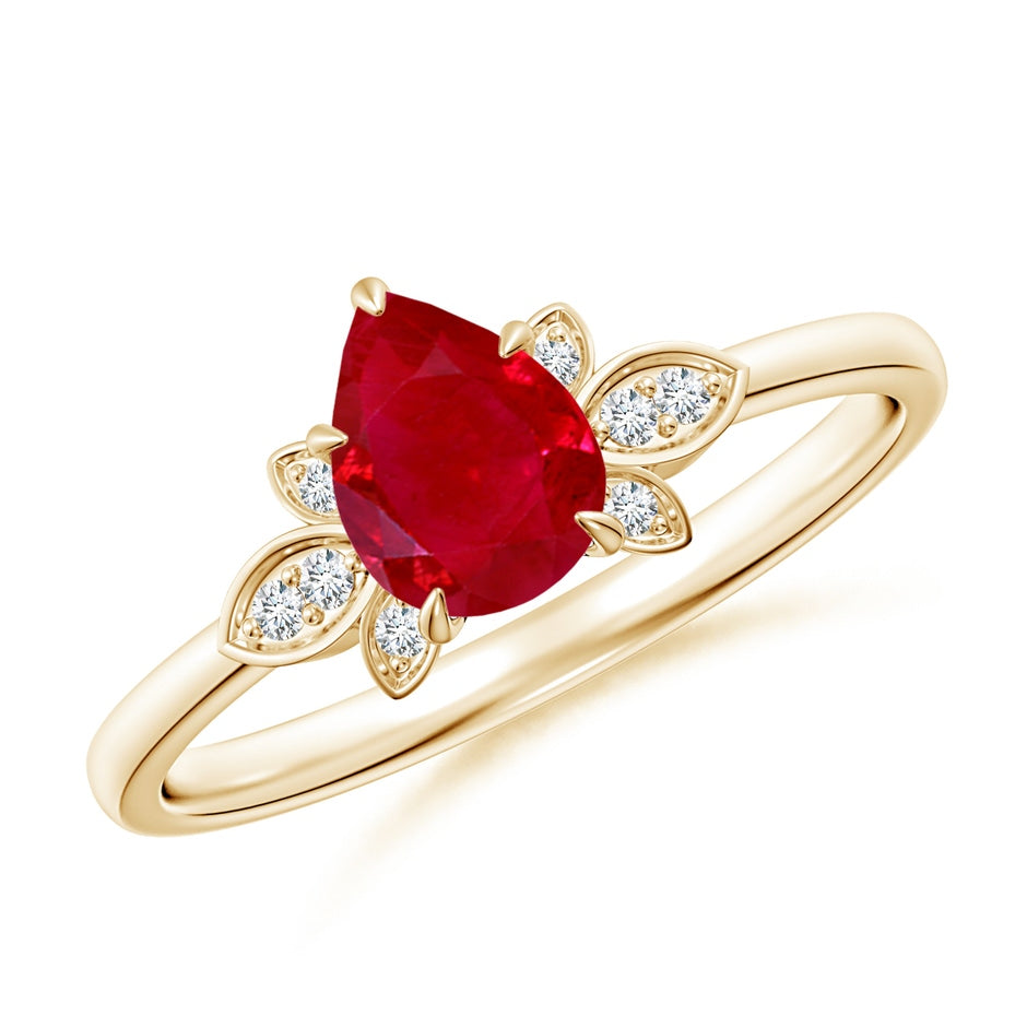 Nature-Inspired Pear-Shaped Ruby Engagement Ring