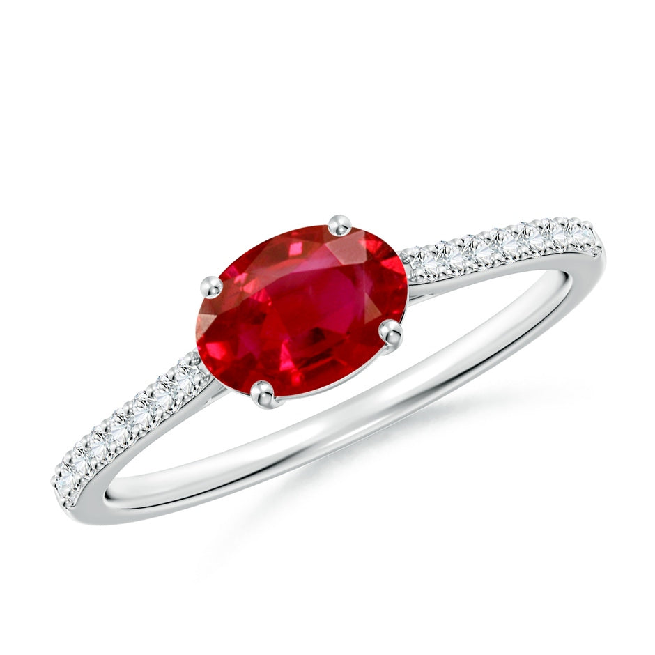 East-West Oval Ruby Cathedral Engagement Ring