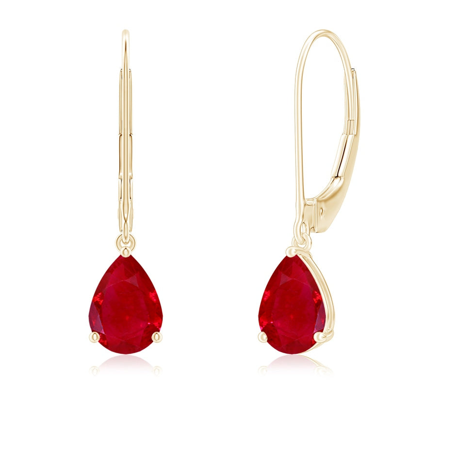 Solitaire Pear-Shaped Ruby Leverback Earrings