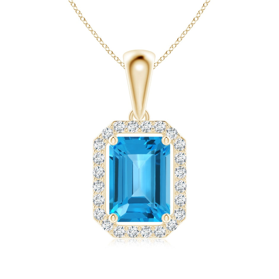 Floating Emerald-Cut Swiss Blue Topaz Halo Pendant