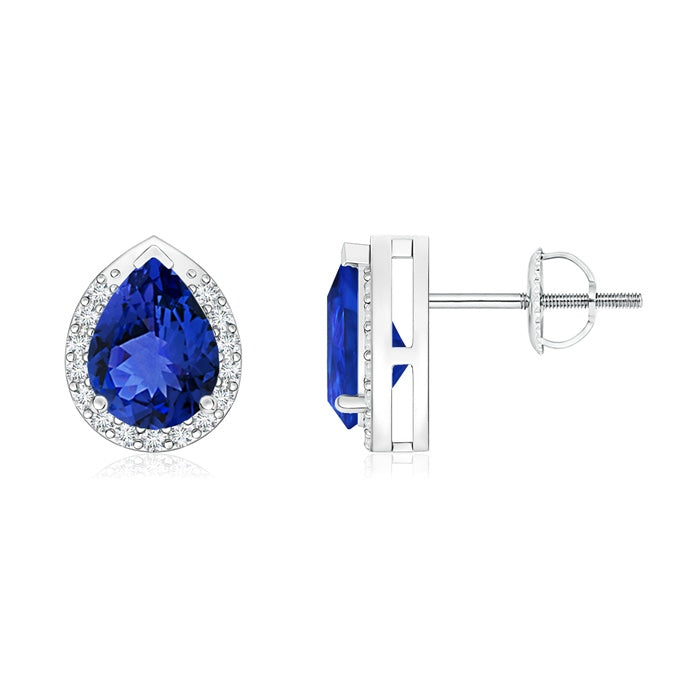 Pear-Shaped Tanzanite Stud Earrings with Diamond Halo