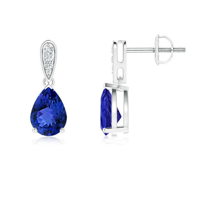 Pear-Shaped Solitaire Tanzanite Drop Earrings with Diamonds