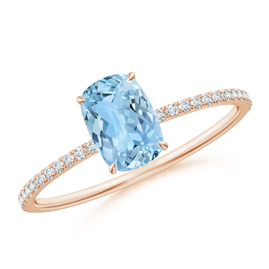 Thin Shank Cushion Cut Aquamarine Engagement Ring With Diamond Accents