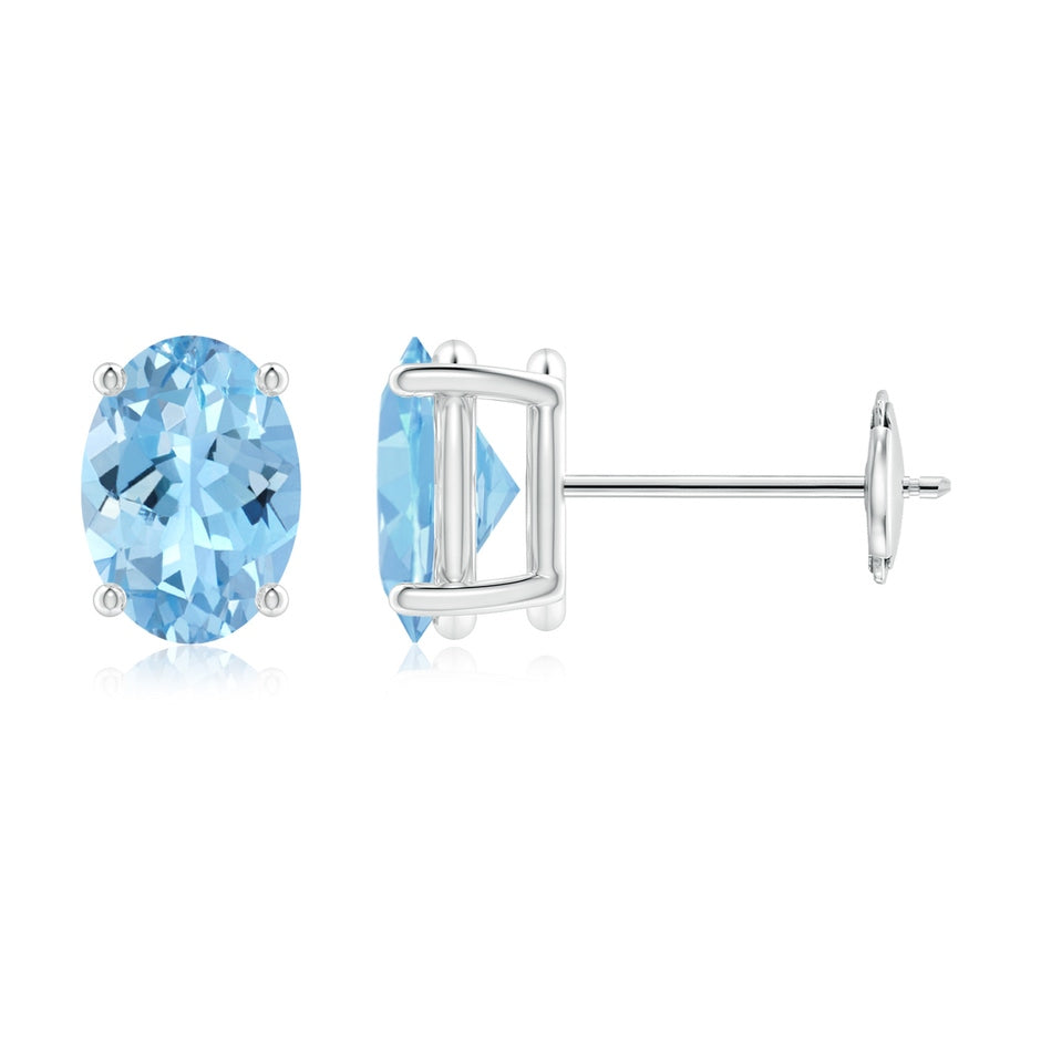 Prong-Set Solitaire Oval Aquamarine Stud Earrings