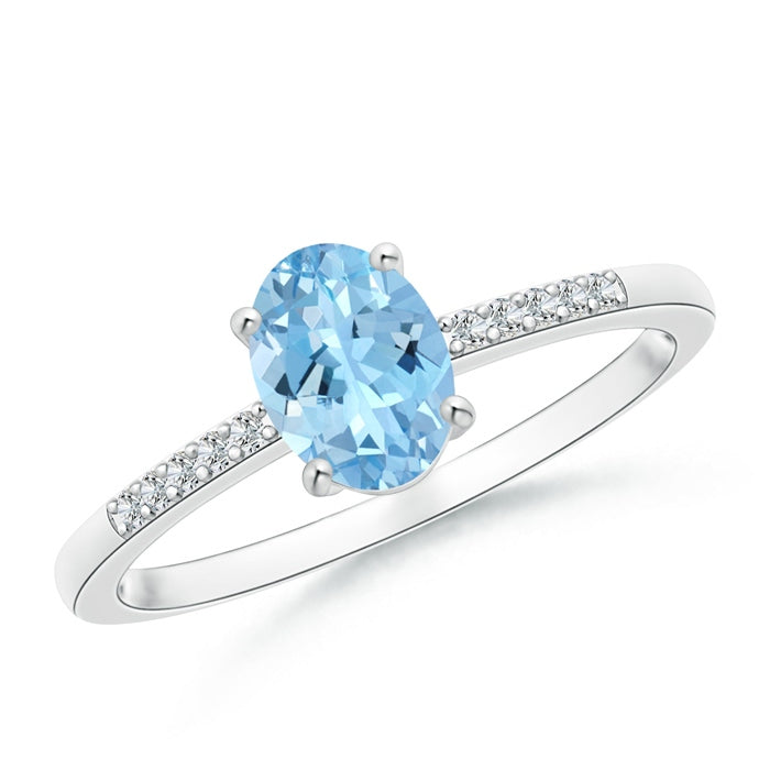Oval Solitaire Aquamarine Ring with Diamond Accents