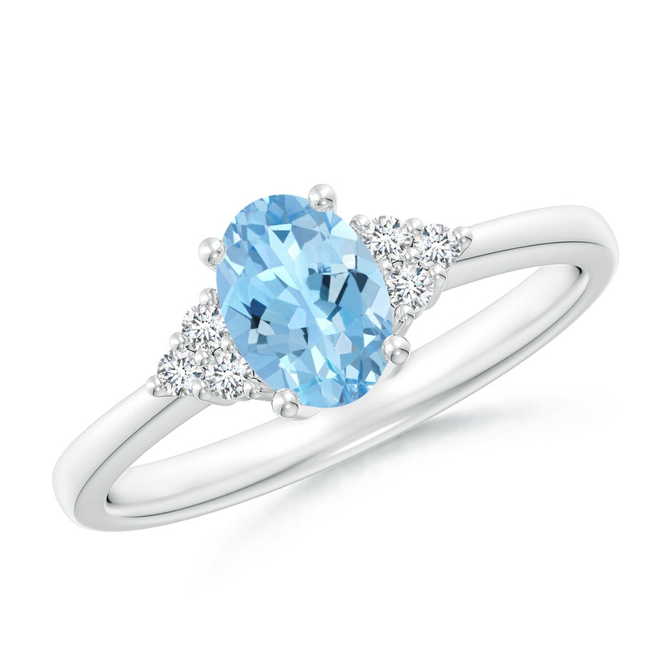 Solitaire Oval Aquamarine and Diamond Promise Ring
