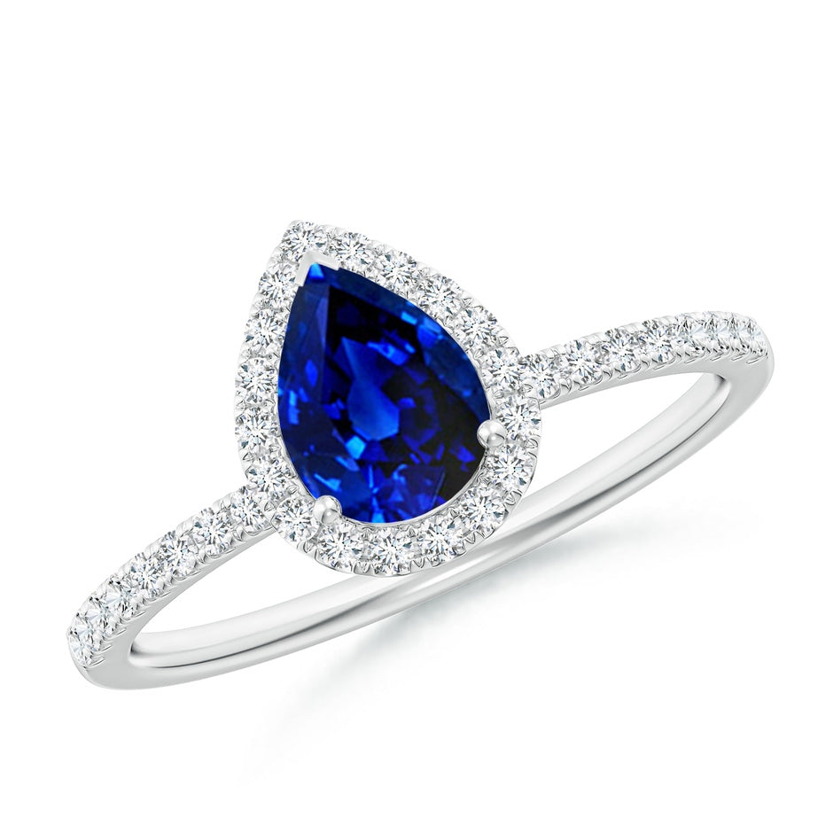 Lab-Grown Pear-Shaped Blue Sapphire Classic Halo Engagement Ring