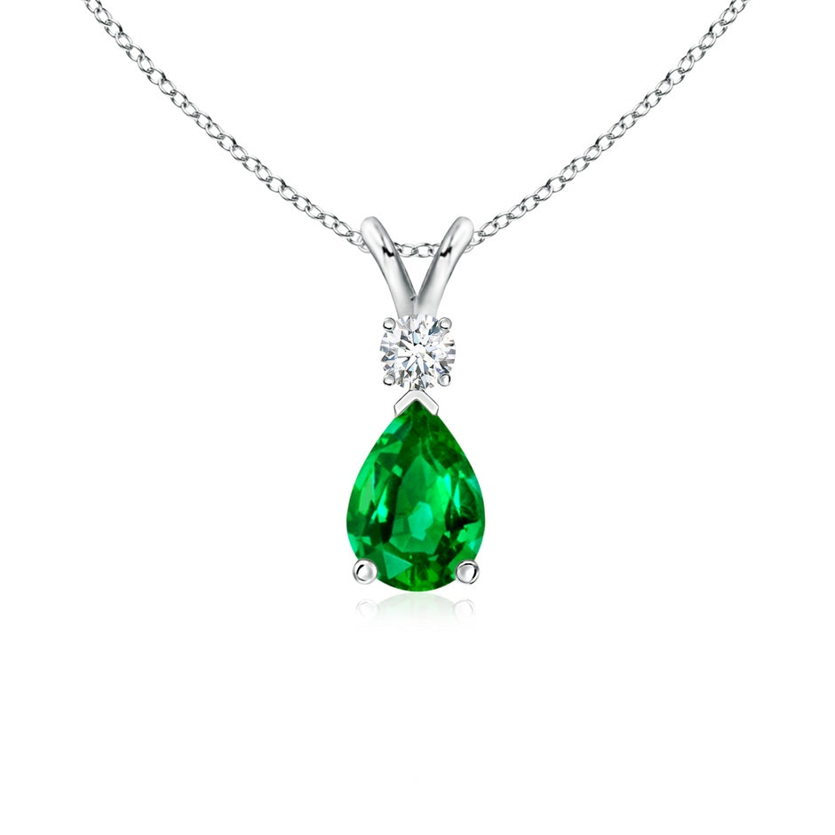 Prong-Set Emerald Teardrop V-Bale Pendant with Diamond