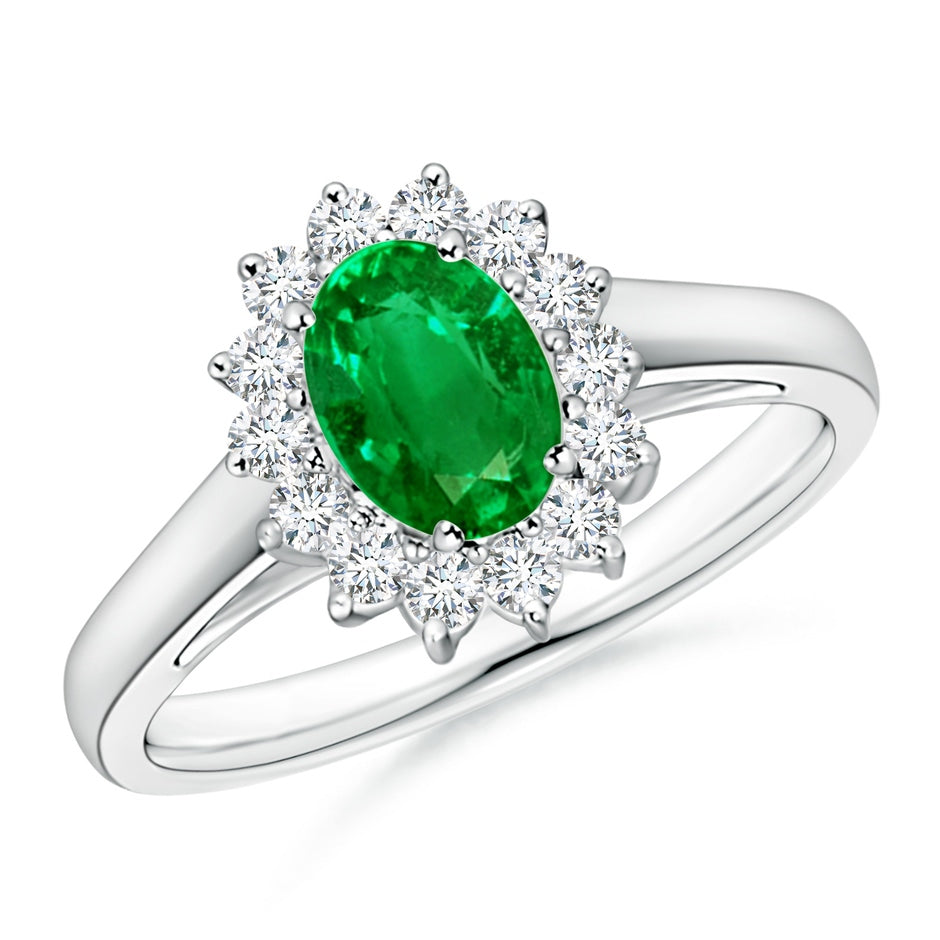Princess Diana Inspired Emerald Ring with Diamond Halo
