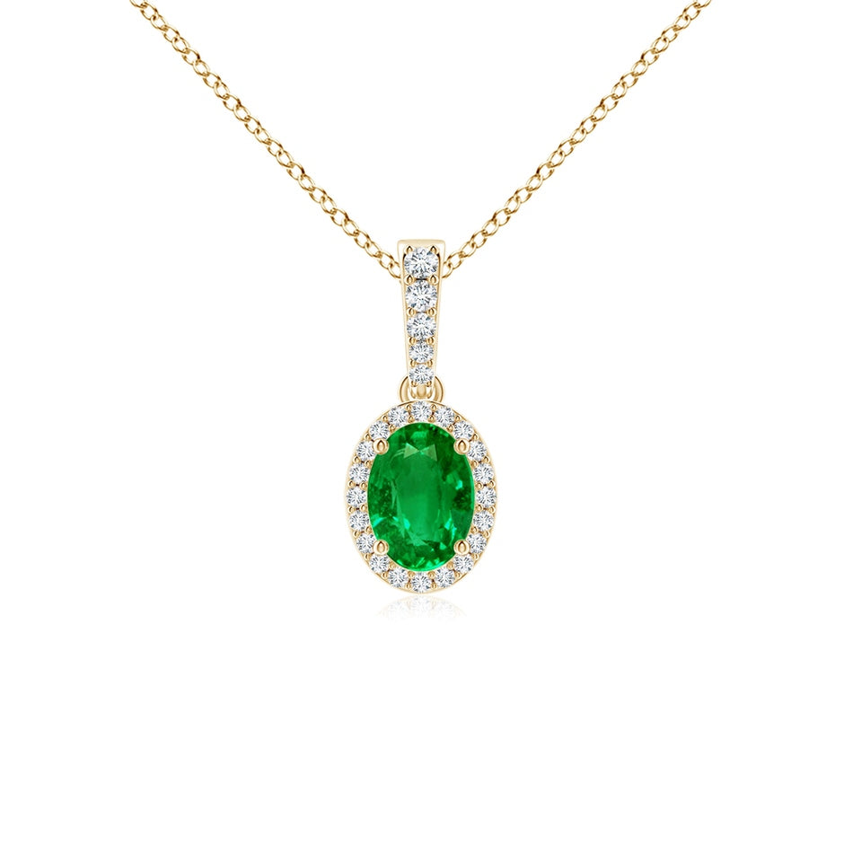Lab-Grown Vintage Style Oval Emerald Halo Pendant