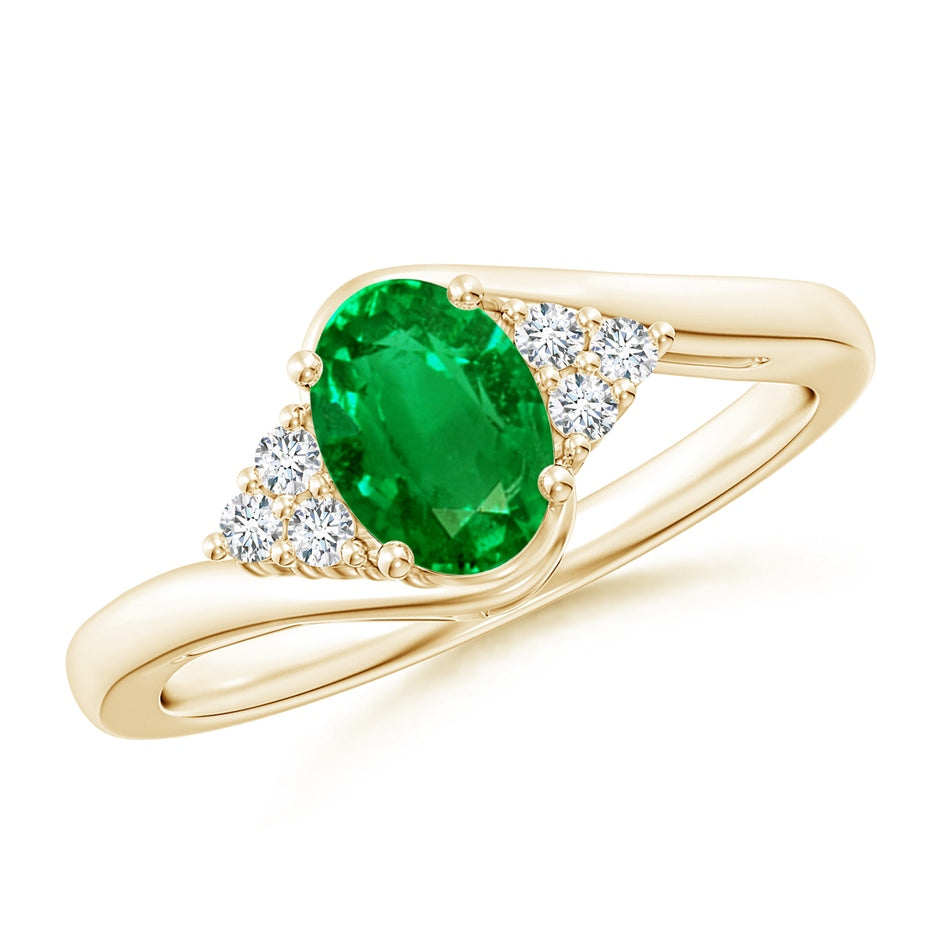 Lab-Grown Oval Emerald Bypass Ring with Trio Diamond Accents