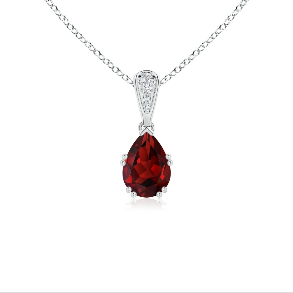 Vintage Style Pear Garnet Drop Pendant with Diamonds