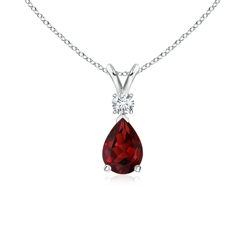 Prong-Set Garnet Teardrop V-Bale Pendant with Diamond