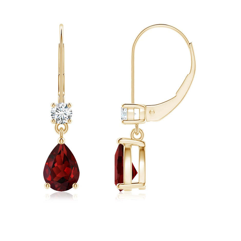 Pear Garnet Leverback Drop Earrings with Diamond