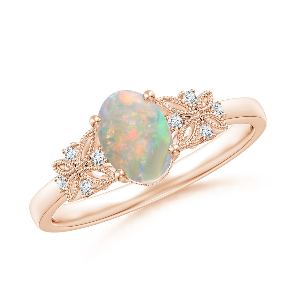 Vintage Style Oval Opal Ring with Diamonds