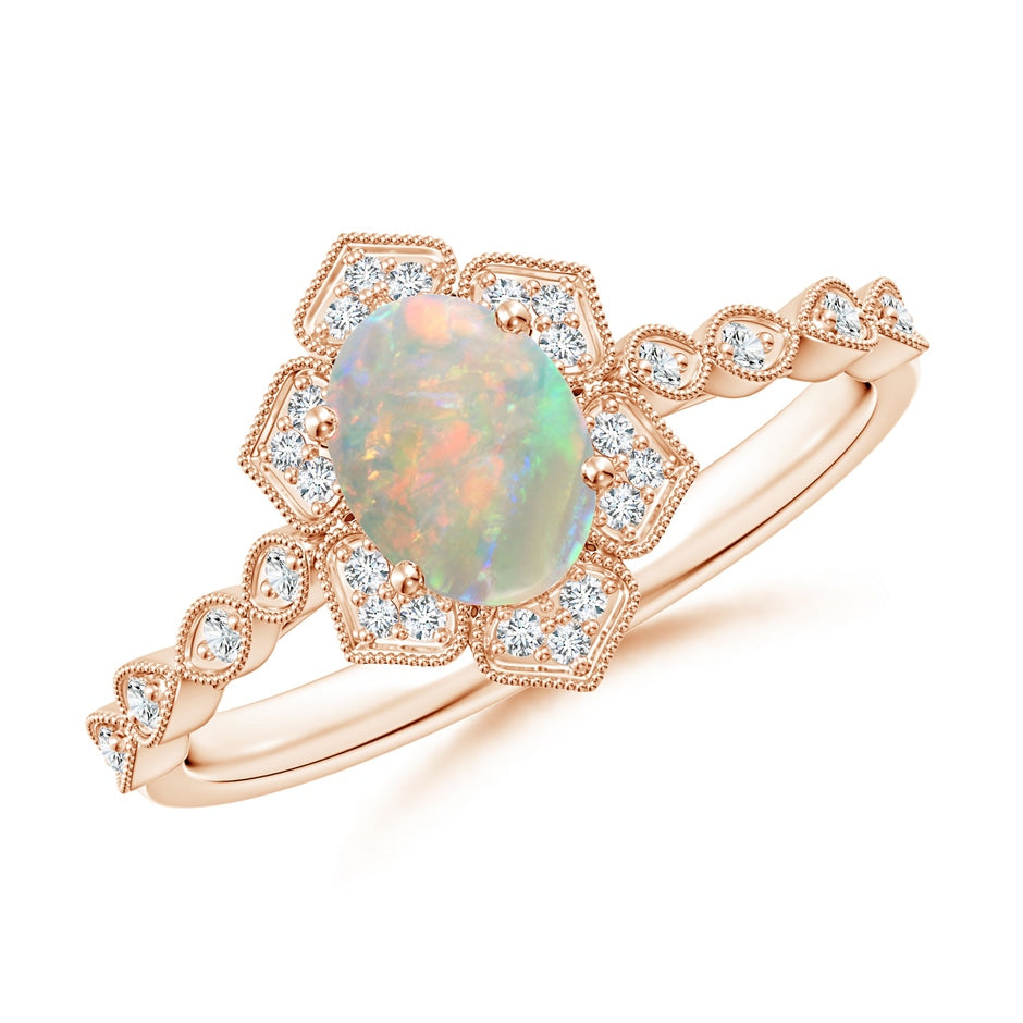 Oval Opal Trillium Floral Shank Ring
