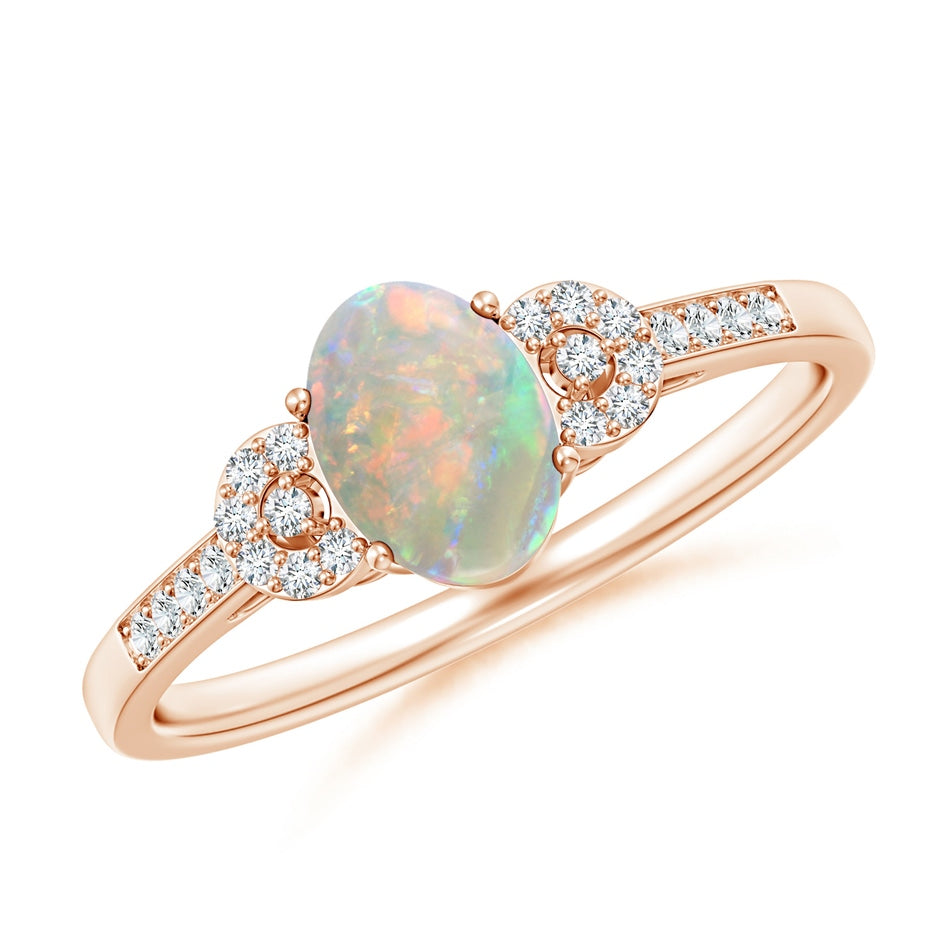 Solitaire Oval Opal Cathedral Ring with Diamond Accents
