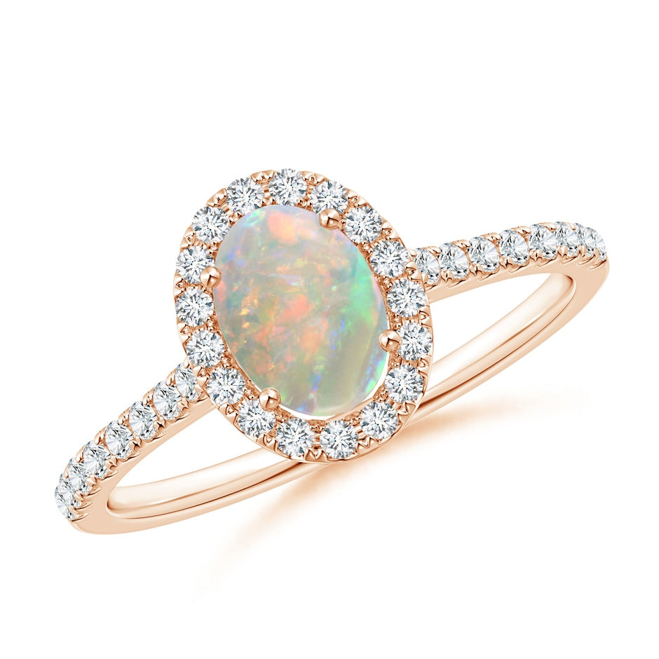 Prong-Set Oval Opal Halo Ring with Diamond Accents