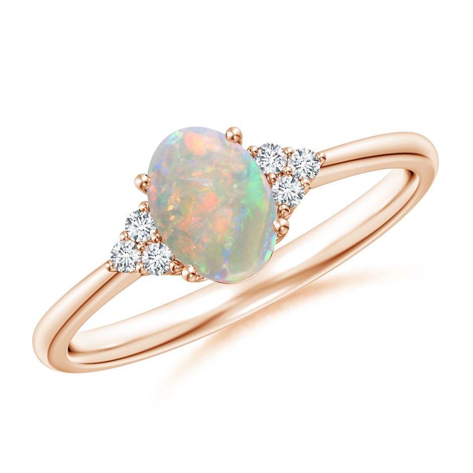 Tapered Shank Oval Opal Ring with Trio Diamond Accent