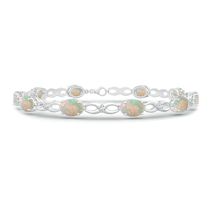 Oval Opal and Diamond Infinity Link Bracelet