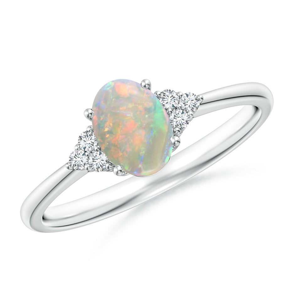 Tapered Shank Oval Opal Ring with Trio Diamond Accent
