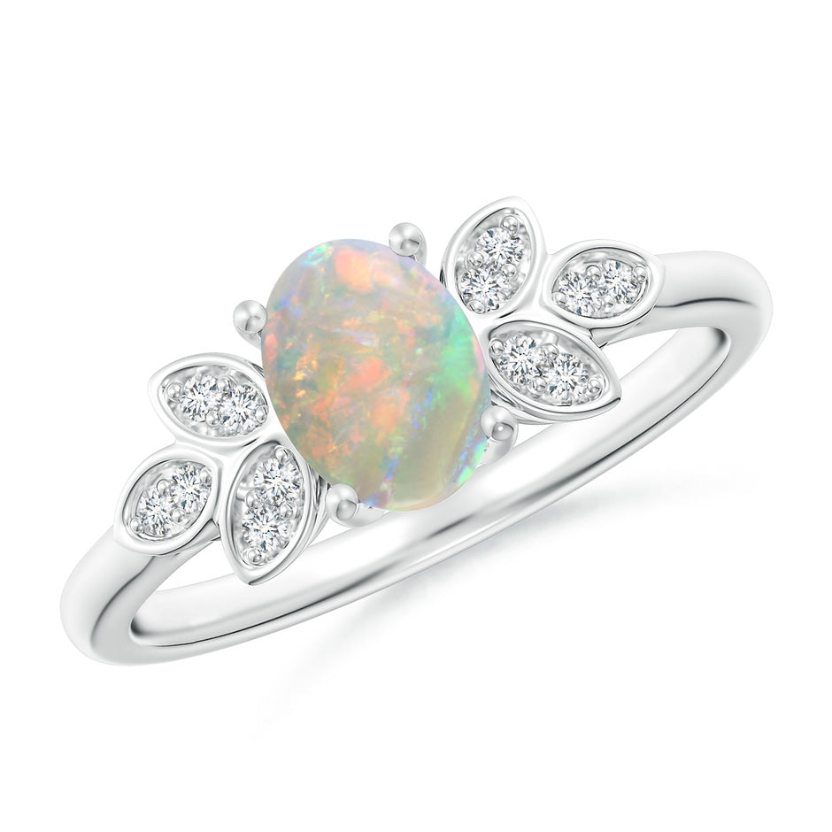Vintage Style Oval Opal Ring with Diamond Accents