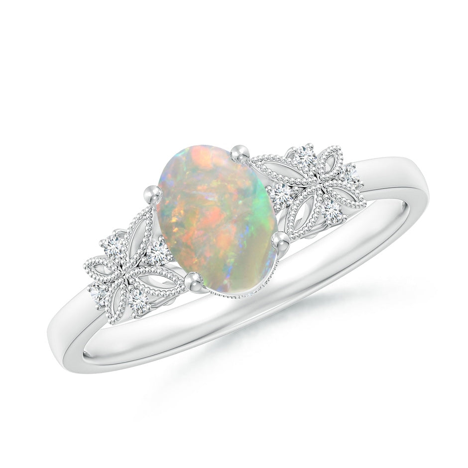 Vintage Style Oval Opal Ring with Diamonds
