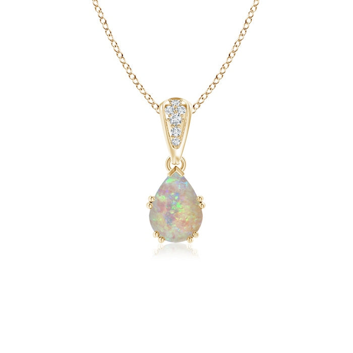Vintage Style Pear Opal Drop Pendant with Diamonds