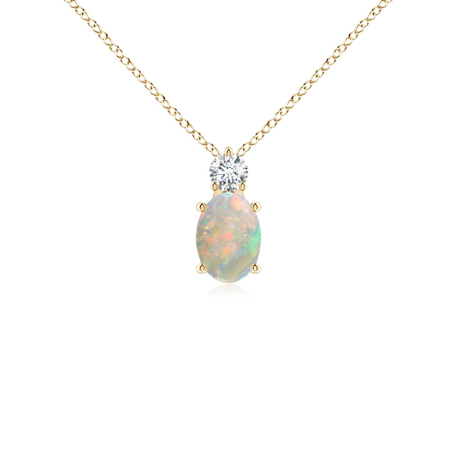 Oval Opal Solitaire Pendant with Diamond