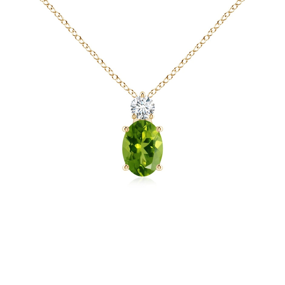 Oval Peridot Solitaire Pendant with Diamond