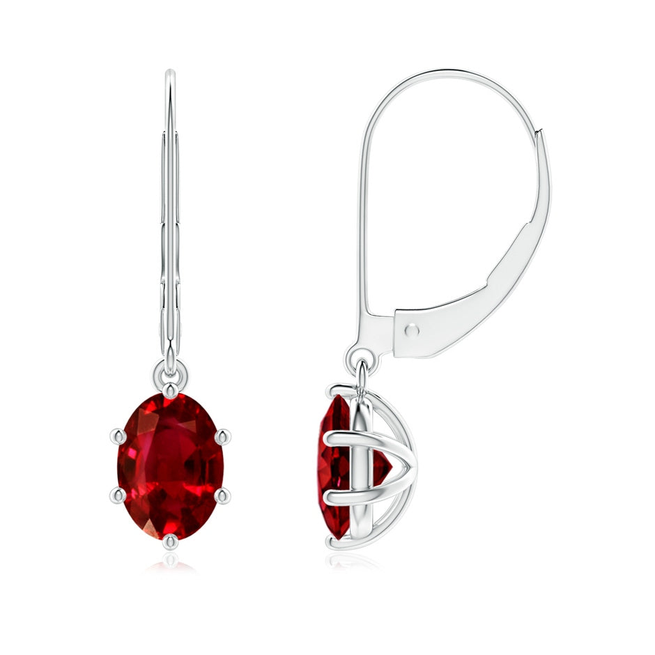 Lab-Grown Oval Ruby Leverback Drop Earrings
