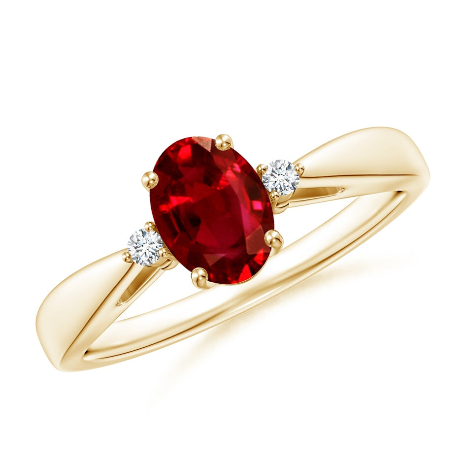 Tapered Shank Ruby Solitaire Engagement Ring with Diamond Accents