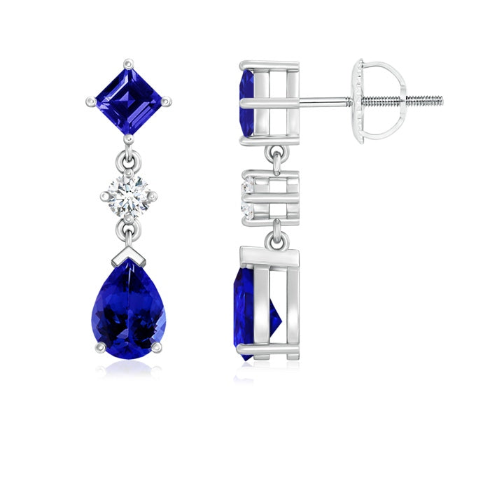 Square and Pear Tanzanite Drop Earrings with Diamond