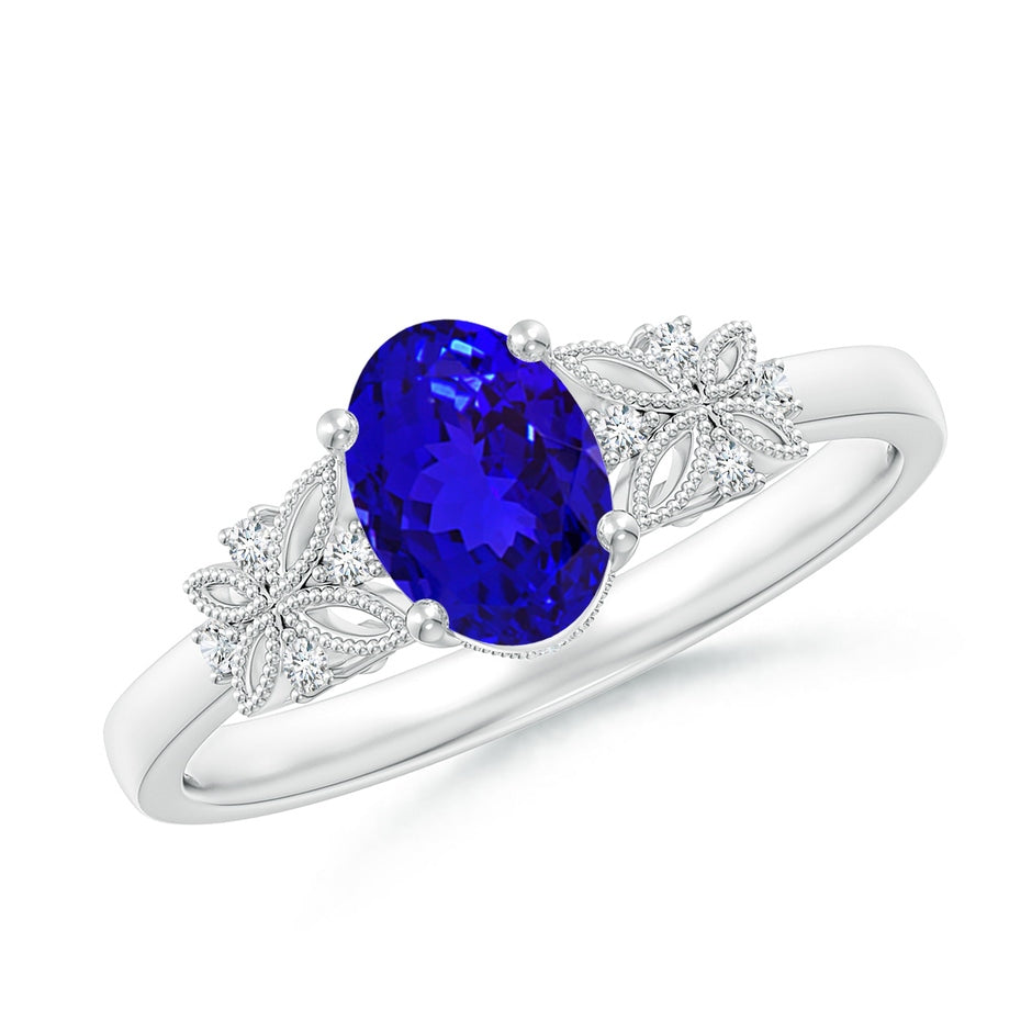 Vintage Style Oval Tanzanite Ring with Diamonds