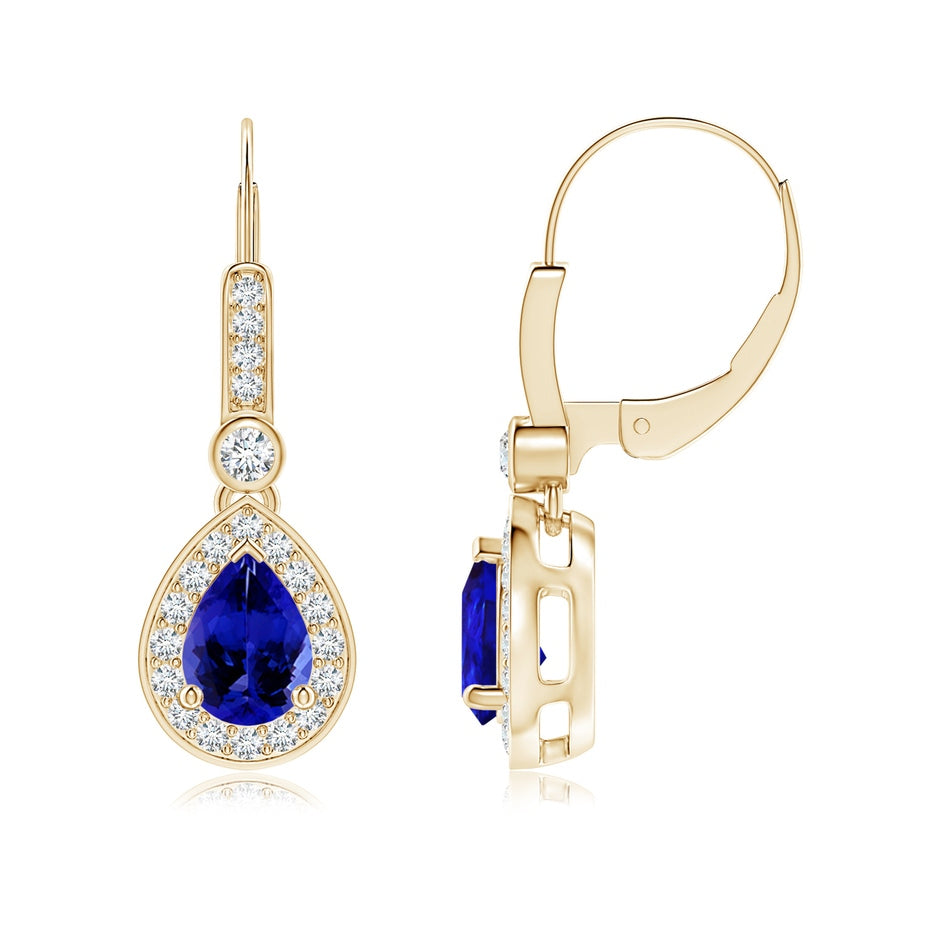 Pear-Shaped Tanzanite and Diamond Halo Drop Earrings