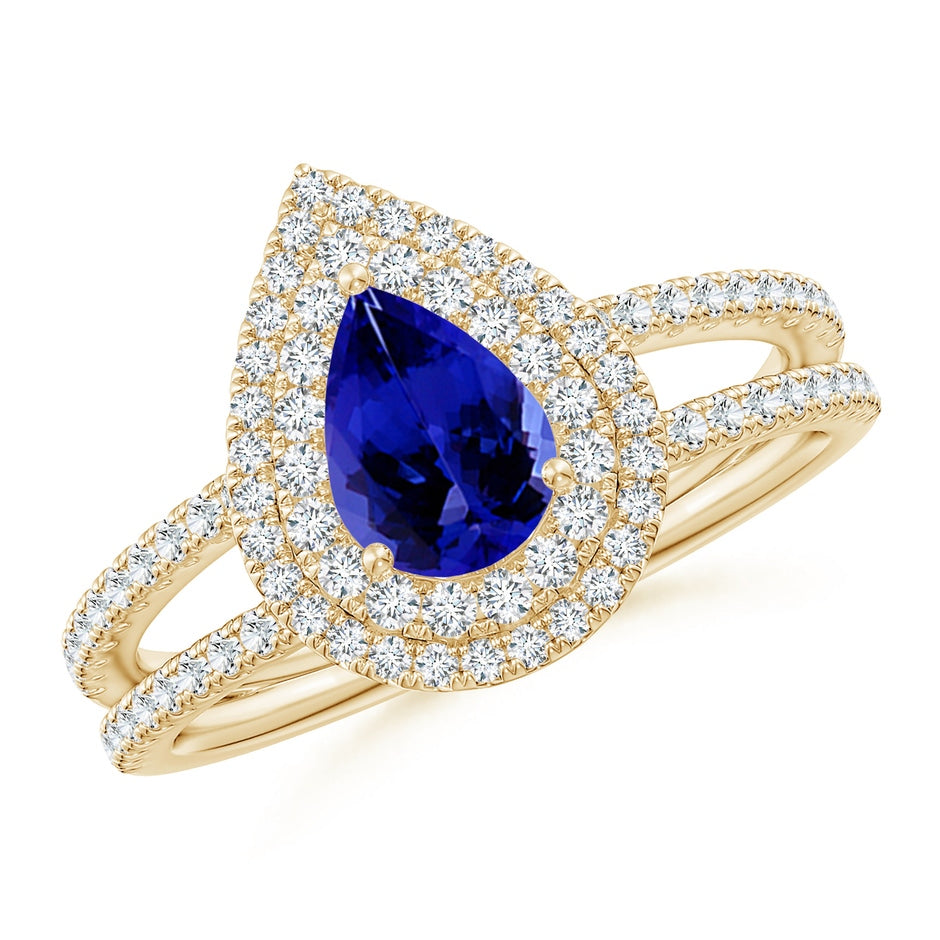 Split Shank Pear Tanzanite and Diamond Double Halo Ring