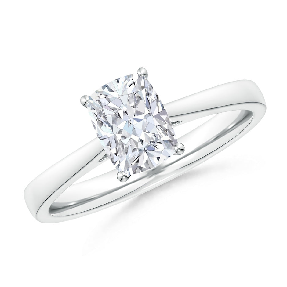 Lab-Grown Cushion Rectangular Diamond Reverse Tapered Shank Cathedral Engagement Ring