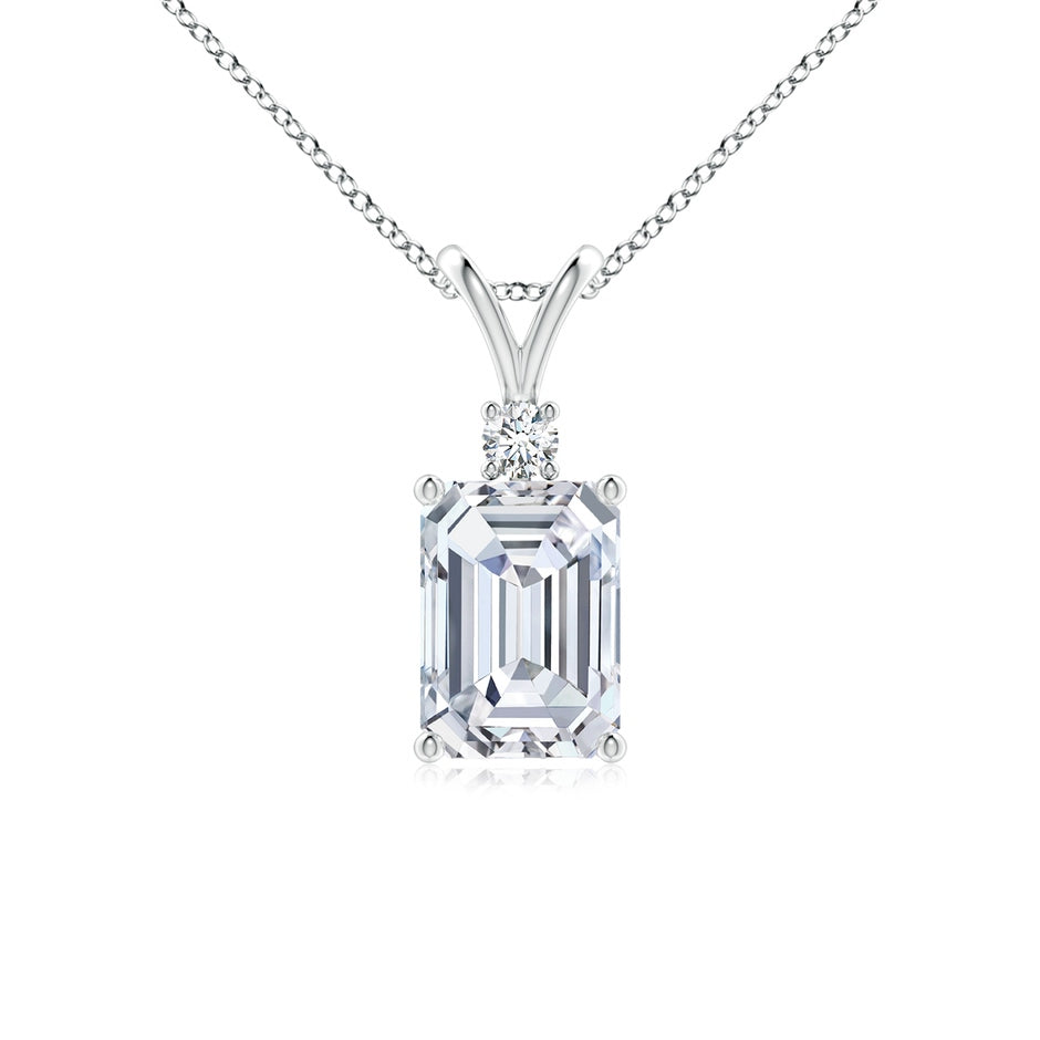 Emerald-Cut Lab-Grown Diamond Solitaire Pendant with Accent