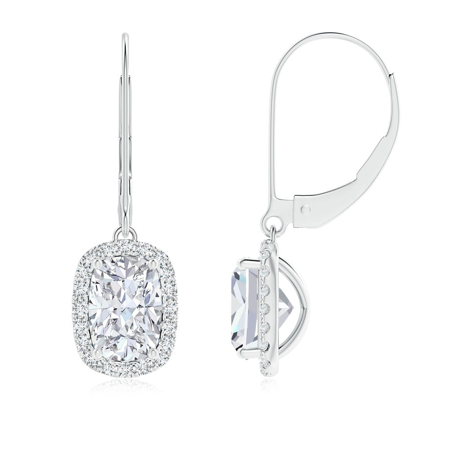 Lab-Grown Cushion Diamond Leverback Earrings with Halo