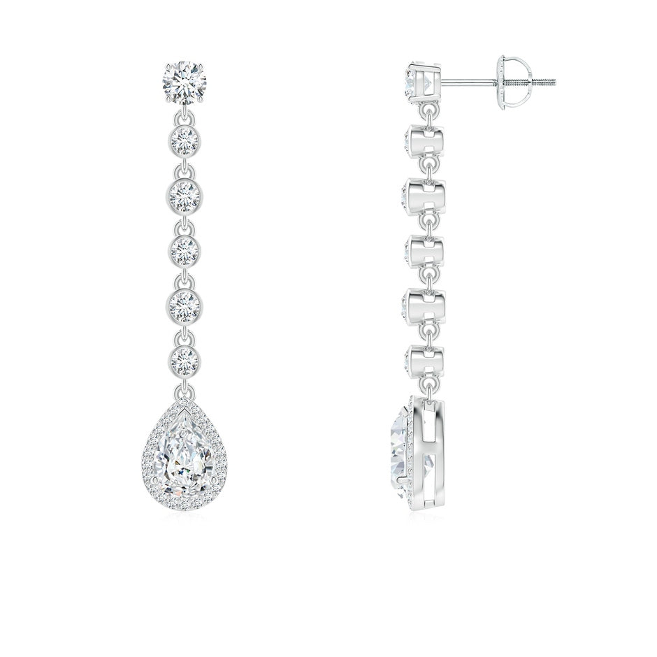 Lab-Grown Pear Diamond Halo Drop Earrings with Bezel-Set Accents