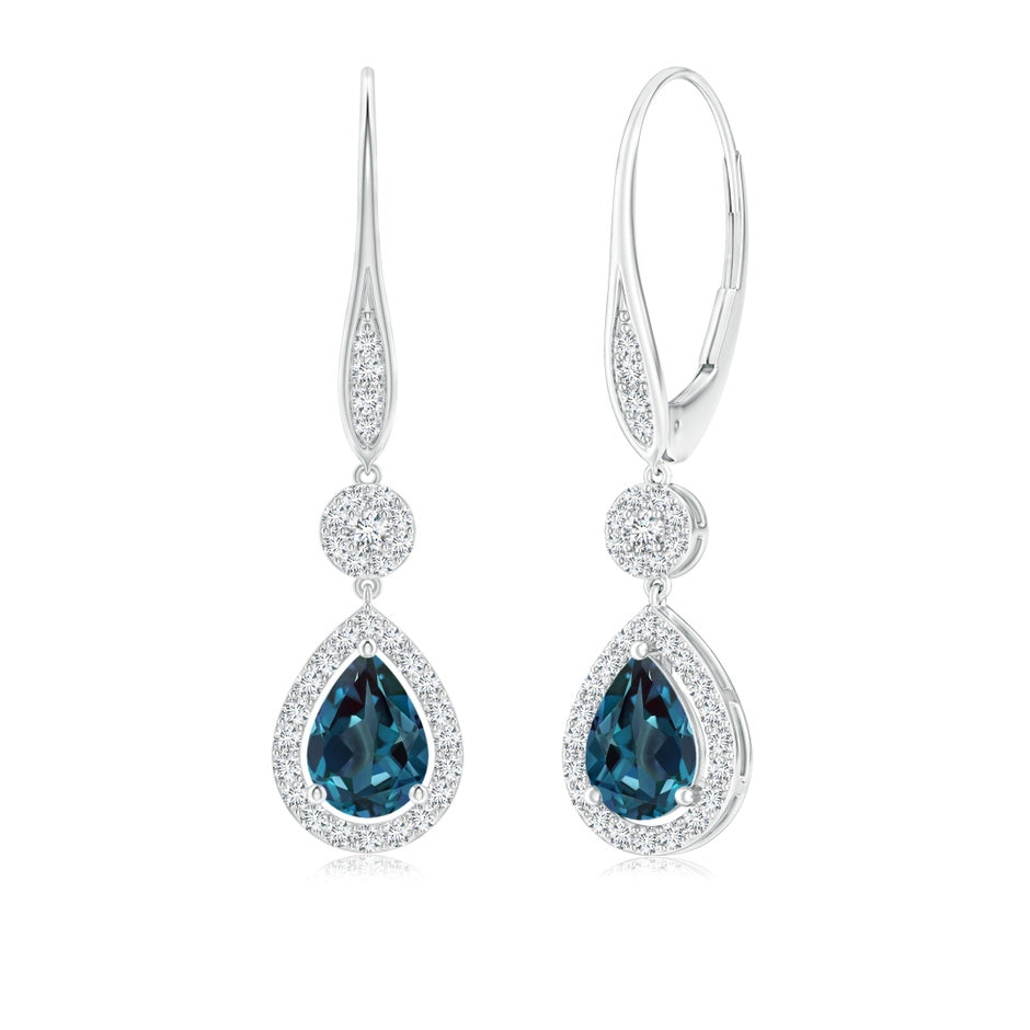 Pear Lab-Grown Alexandrite and Round Diamond Halo Leverback Earrings