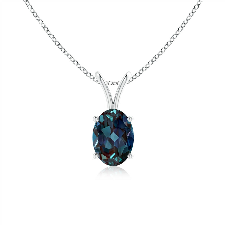 Prong-Set Oval Lab-Grown Alexandrite V-Bale Solitaire Pendant