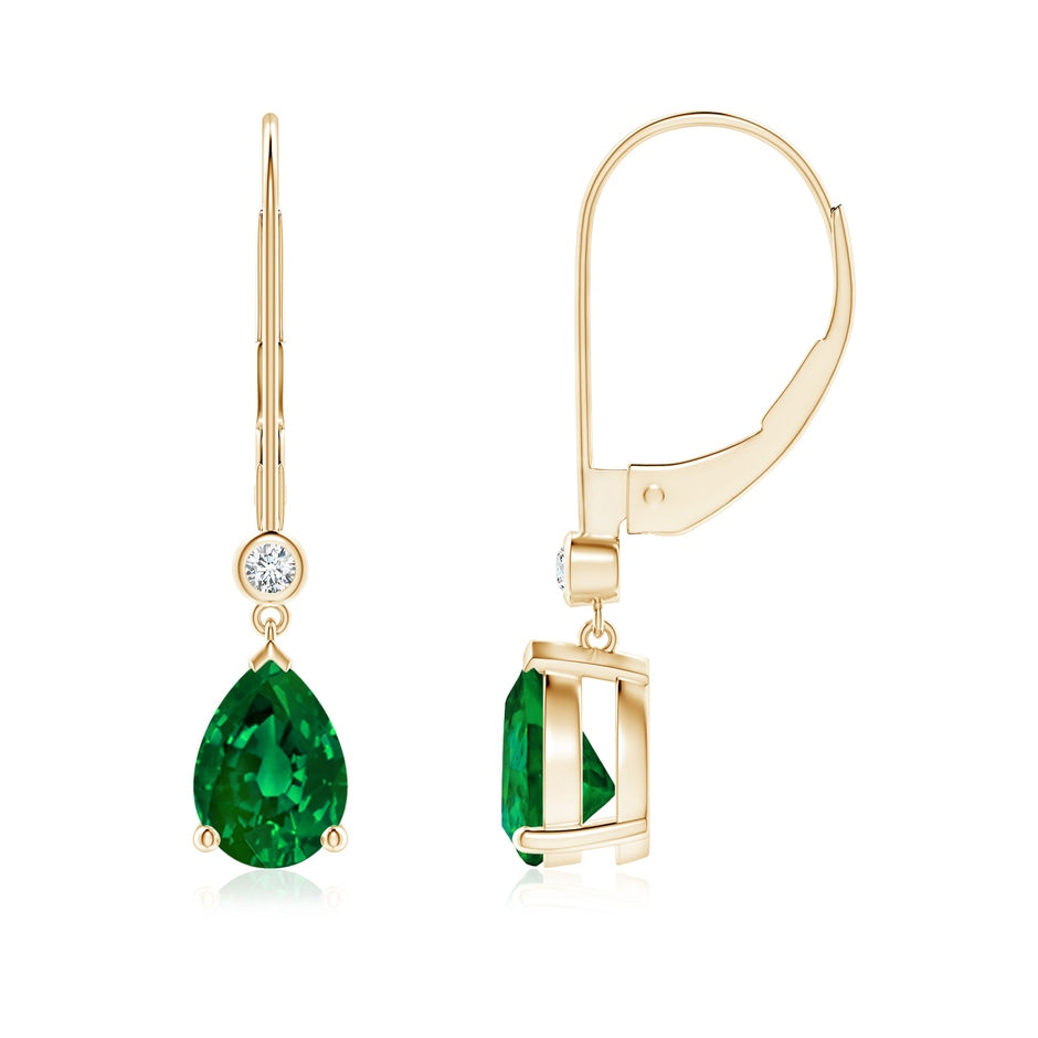 Lab-Grown Pear-Shaped Emerald Leverback Drop Earrings with Lab Diamond