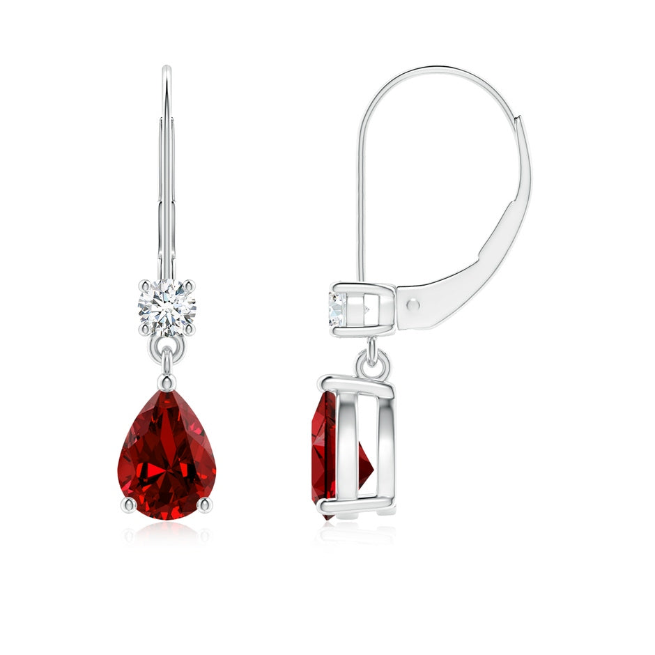 Lab-Grown Pear Ruby Leverback Drop Earrings with Lab Diamond
