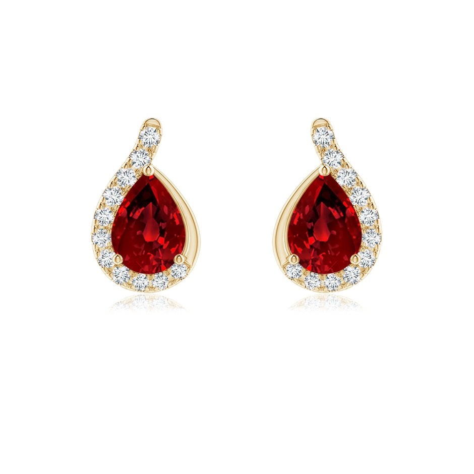 Lab-Grown Pear Ruby Earrings with Lab Diamond Swirl Frame