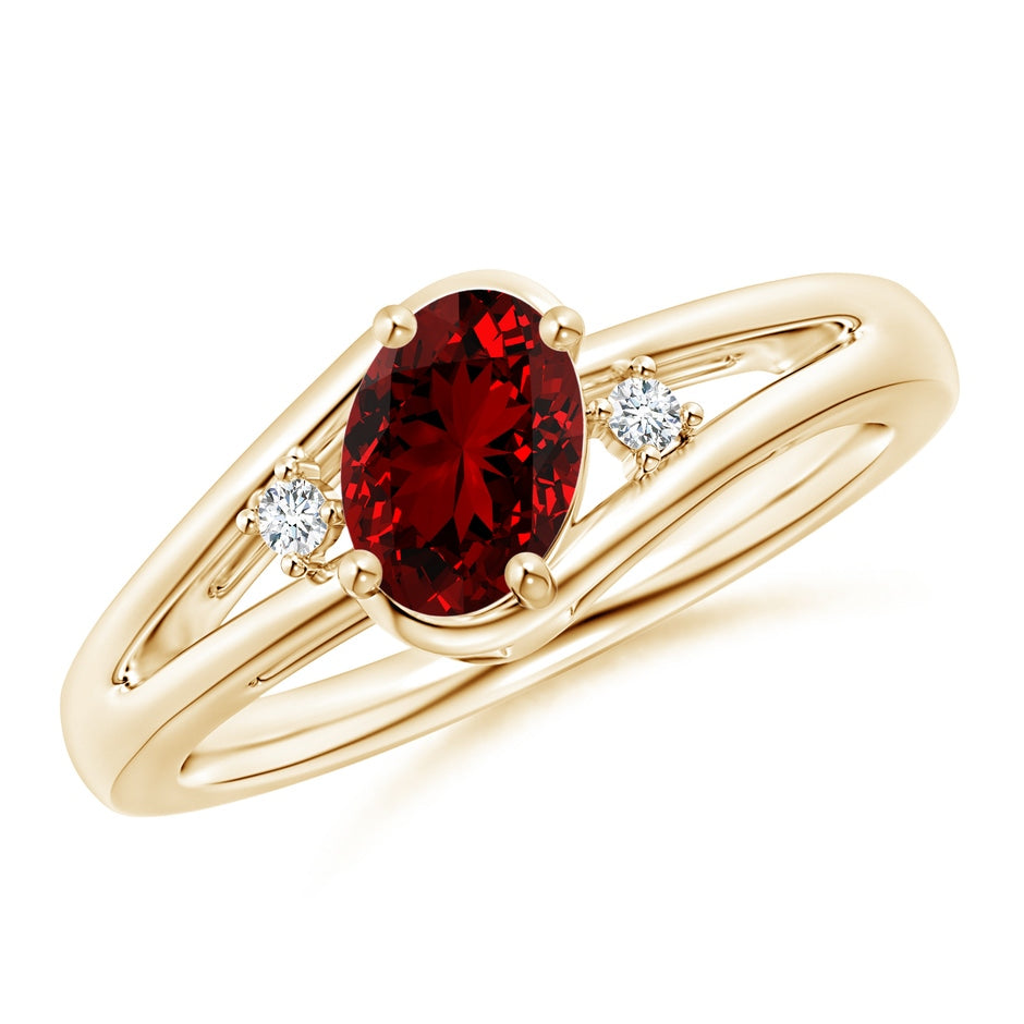 Prong-Set Lab-Grown Ruby and Diamond Split Shank Ring