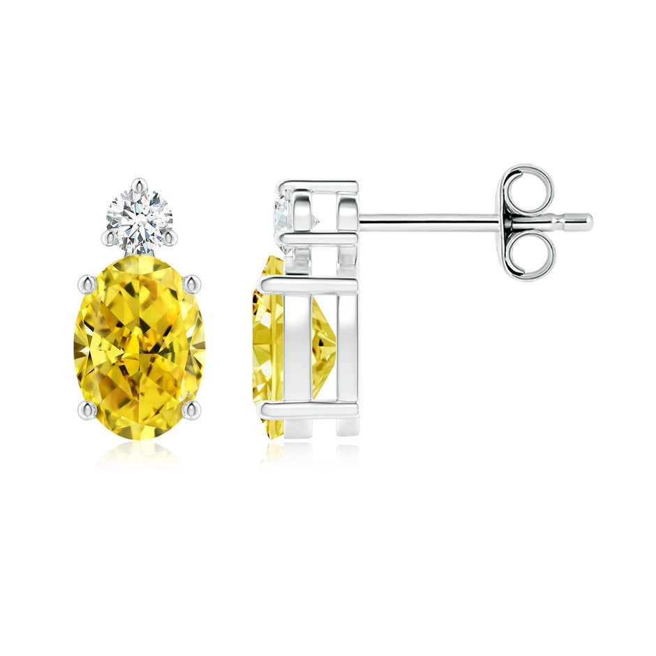 Basket-Set Oval Lab-Grown Fancy Intense Yellow Diamond Stud Earrings