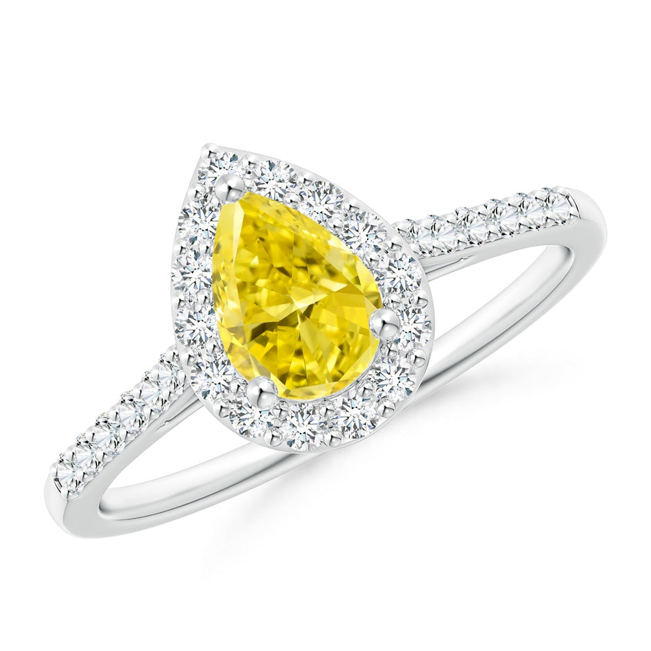Pear-Shaped Lab-Grown Fancy Intense Yellow Diamond Halo Engagement Ring with Accents