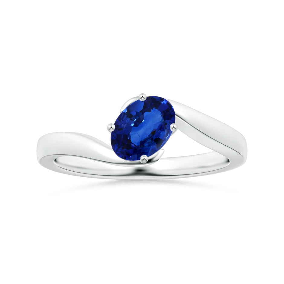 GIA Certified Tilted Oval Blue Sapphire Solitaire Ring with Split Bypass Shank