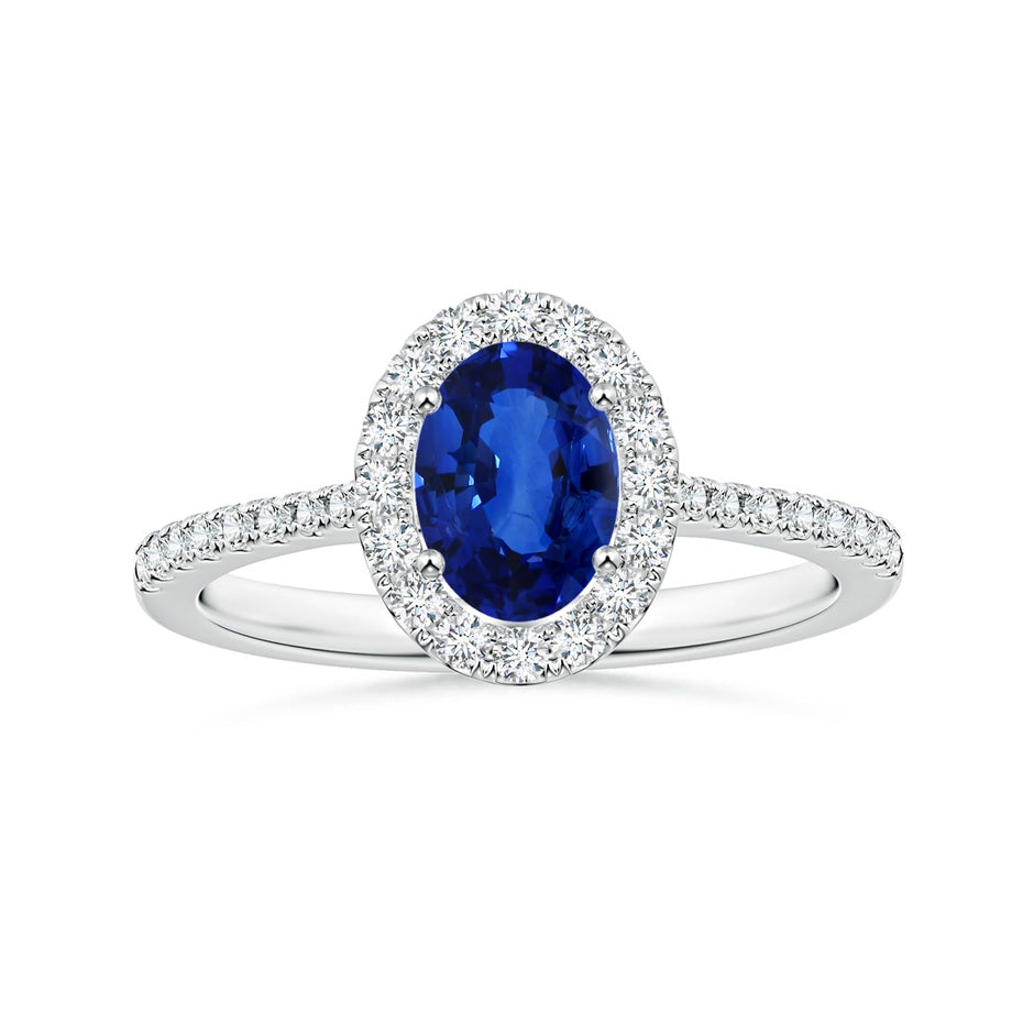 GIA Certified Oval Blue Sapphire Halo Ring with Reverse Tapered Shank